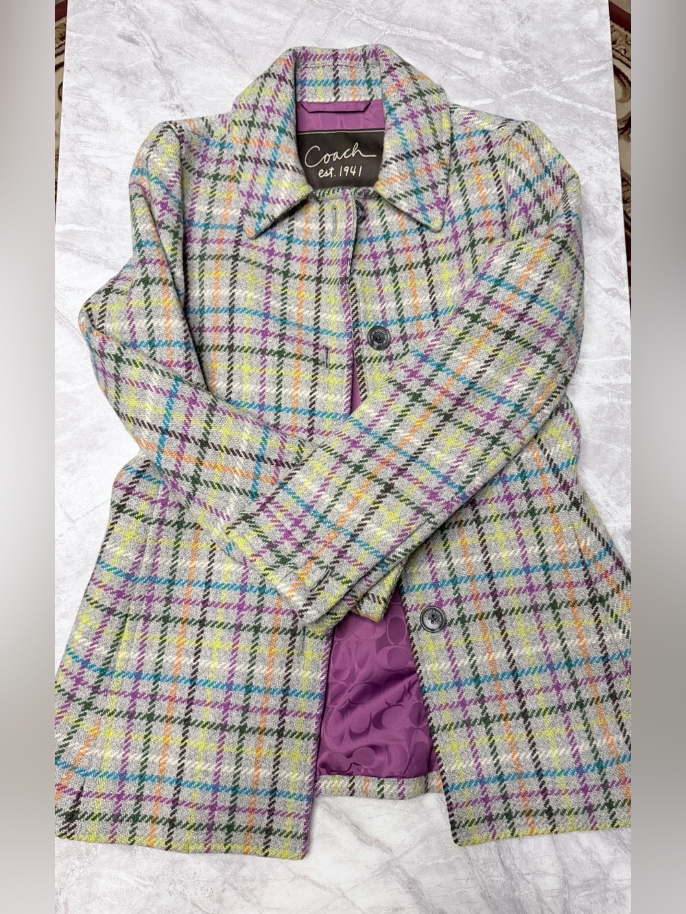 Coach Multicolor Plaid Wool-Blend Trench Coat